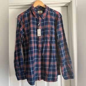 Marine Layer Men's Blue and Red Plaid Button-Down Shirt